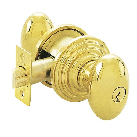 Emtek Egg Keyed Entry Door Knob with regular rose in Lifetime Polished Brass 