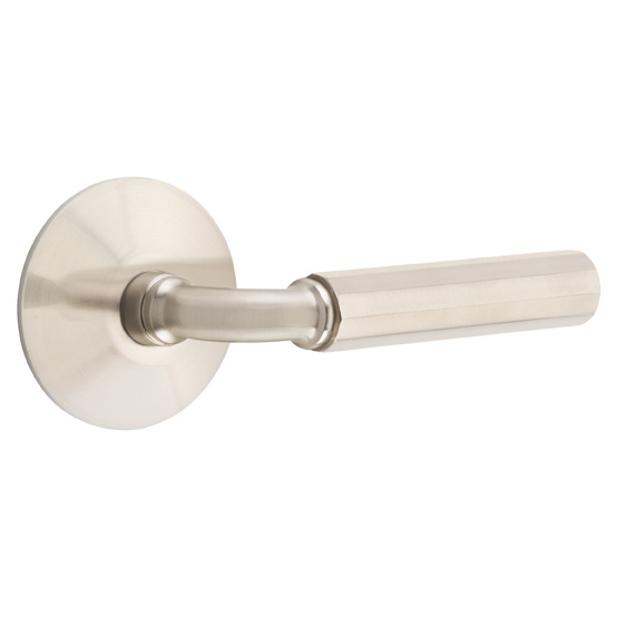 Emtek Select Faceted Door Lever Set with R-Bar Stem with Modern Rose Satin Nickel