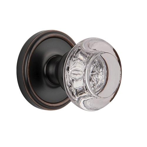 Grandeur Bordeaux Crystal Door Knob Set with Georgetown Rose Timeless Bronze 