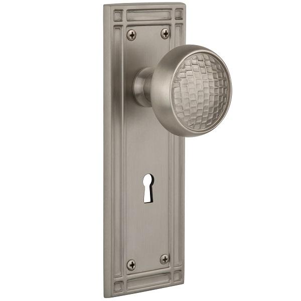 Nostalgic Warehouse Mission Backplate Set with Craftsman Knob Satin Nickel (SN)