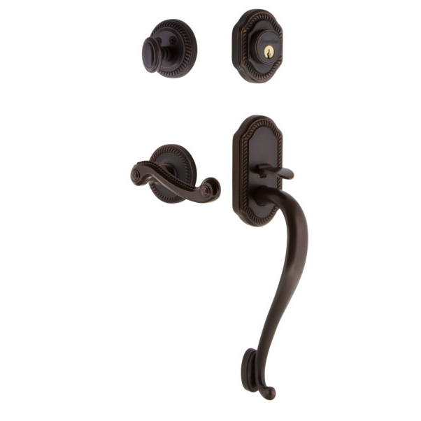 Grandeur Newport Handleset shown with Newport Lever in Timeless Bronze (TB)