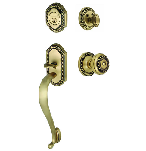 Grandeur Newport Handleset shown with Parthenon Knob in Vintage Brass (VB)