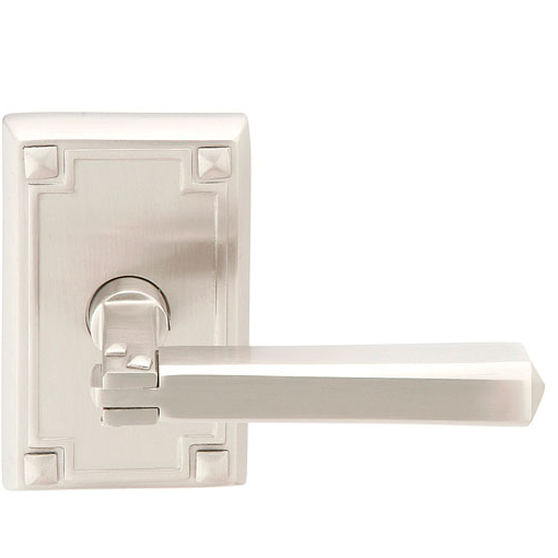 Emtek Arts & Crafts Door Lever Set with Rectangular Rose Satin Nickel (US15)