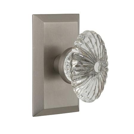 Nostalgic Warehouse Studio Plate with Oval Fluted Crystal Knob Satin Nickel 