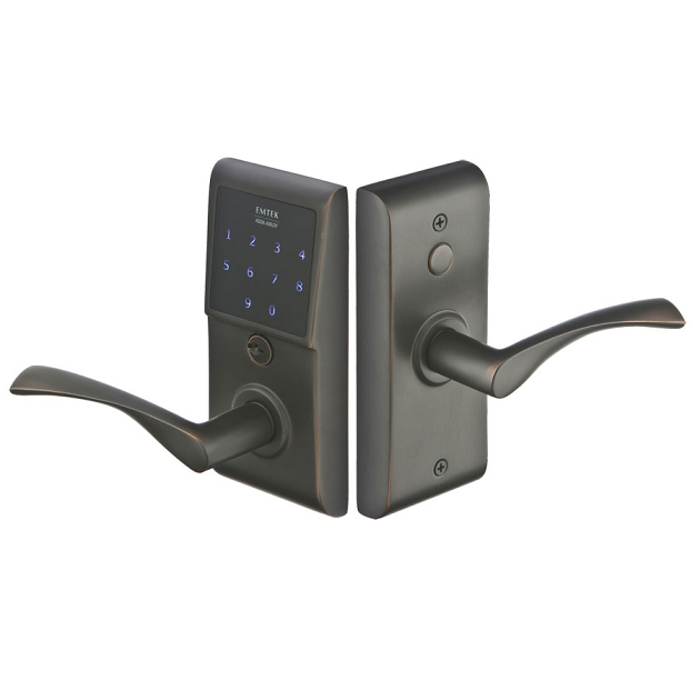 Emtek EMTouch Brass Keypad Leverset shown with Triton Lever Oil Rubbed Bronze