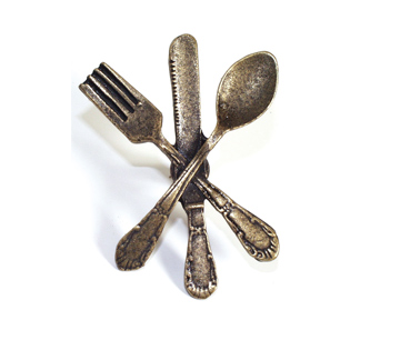 Emenee OR251 Fork, Knife & Spoon Cabinet Knob shown in Antique Matte Brass (ABR)