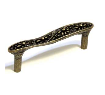 Emenee OR307 Flowered Sculptured Cabinet Pull shown in Antique Brass